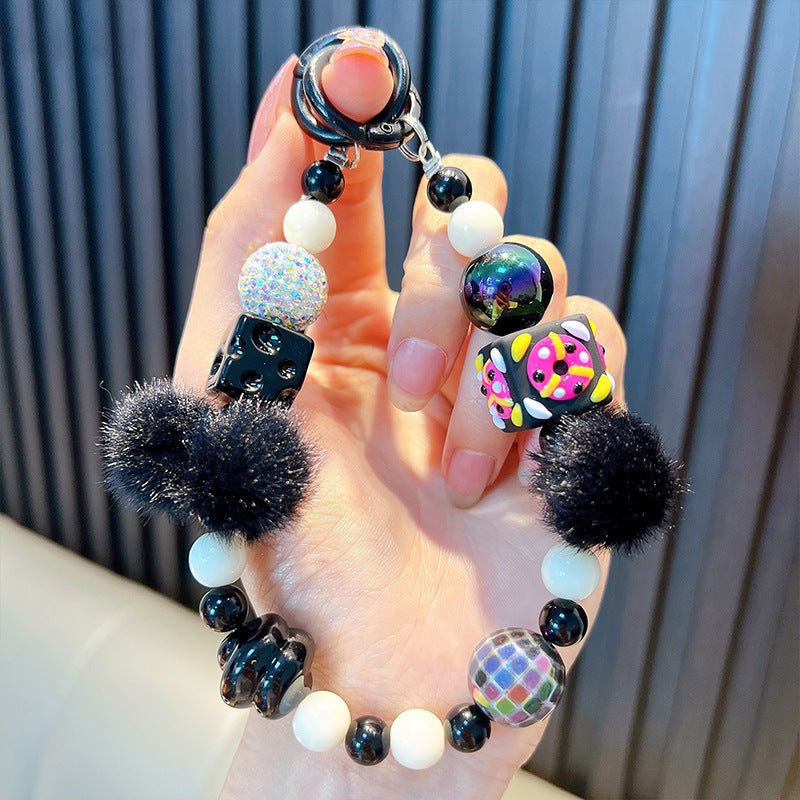 Wholesale Cute Girly Heart Beaded Mobile Phone Chain Keychain